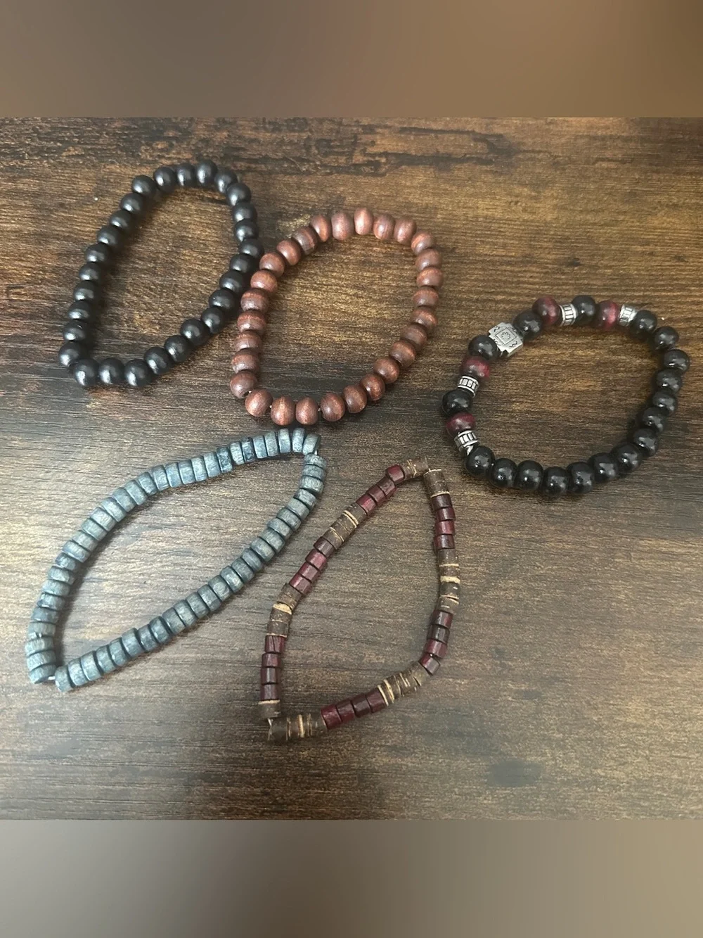 Stacked Men's Beaded Bracelet Set - Black, Brown & Red
